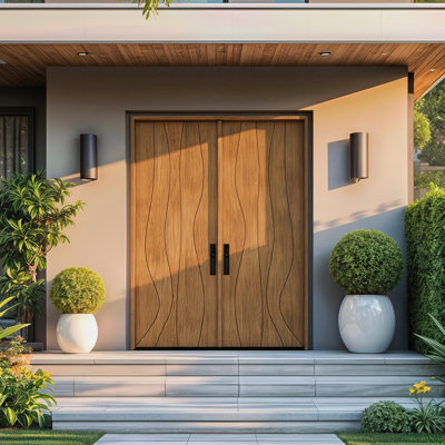 ONDRA-BQ-96 | Porte double 96 po, extérieur pré-suspendu RTA, panneau affleurant moderne, bois d'acajou brut