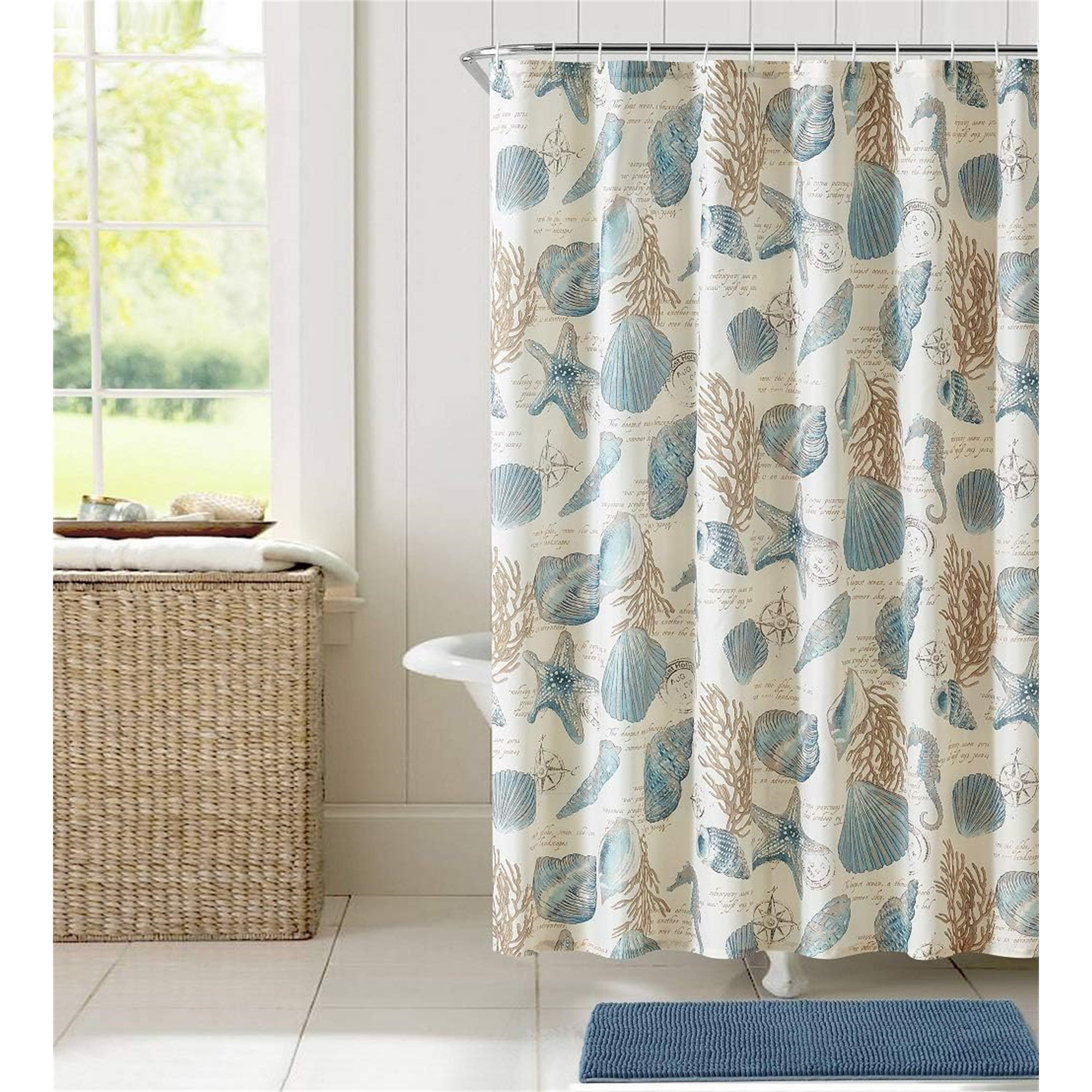 Starfish Shell Pattern Print Bathroom Shower Curtain