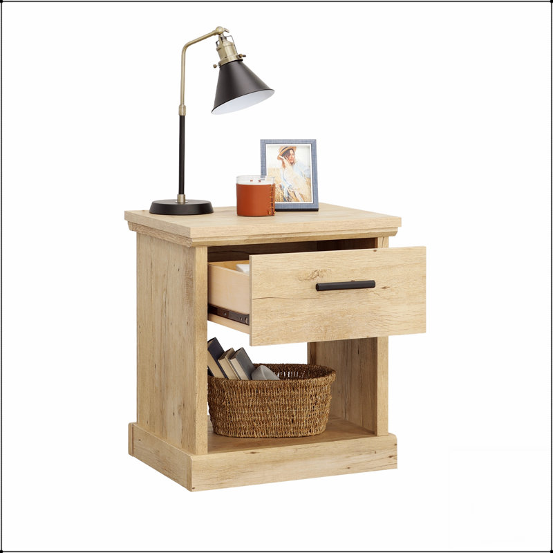 Table de chevet Farmhouse avec tablette ouverte et tiroir lisse, parfaite pour les petits espaces et l'esthétique moderne