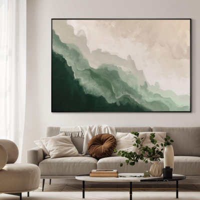 Décoration murale encadrée très apaisante avec vagues bleues minimalistes vert et beige