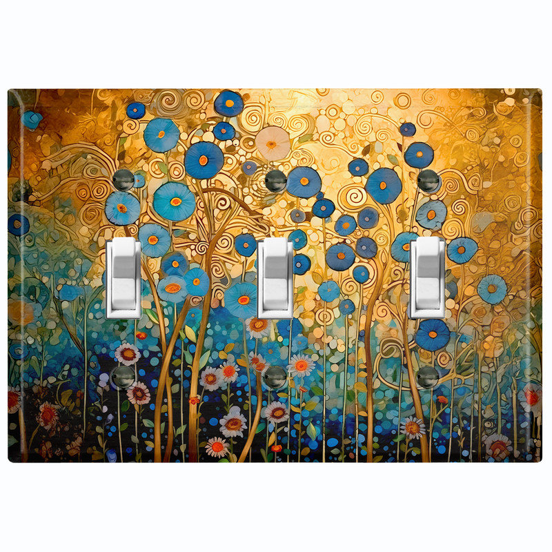Couvercle de plaque d'interrupteur en métal; Champ de fleurs à trois branches standard américain - style Klimt, Triple # 3