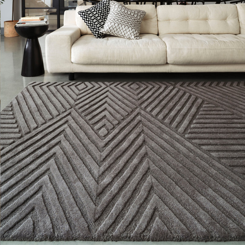 Kawakami Hand Tufted Geo Grey Area Rug, Rectangle 120cm x 170cm