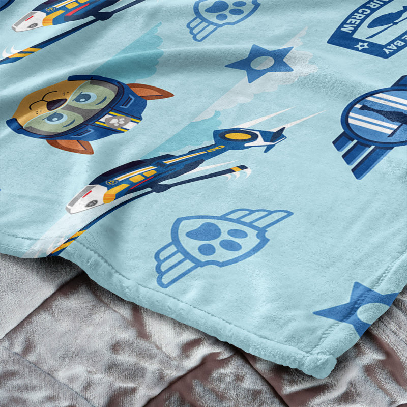 Jeté en soie Paw Patrol, L 60 po x l 50 po, Bleu clair, Chasse et sauvetage