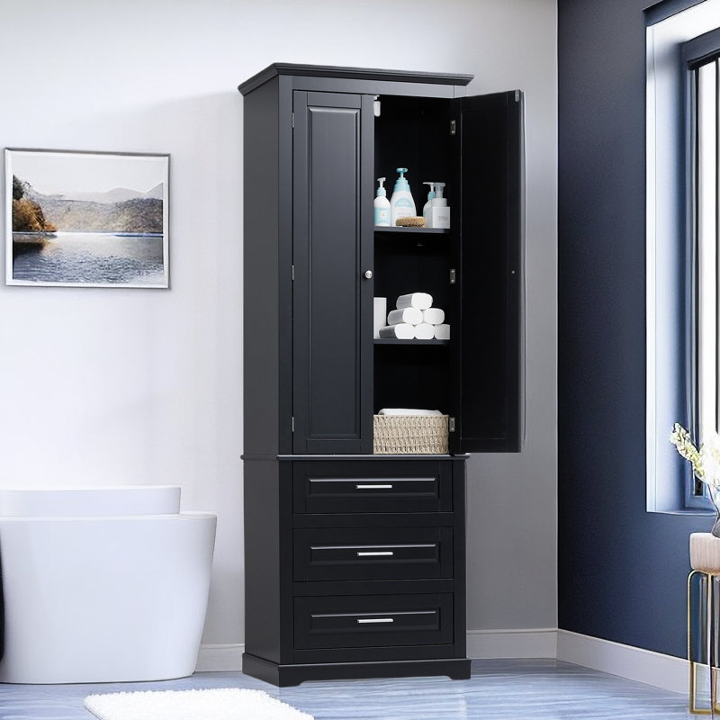 Rivertown Freestanding Bathroom Cabinet with 3 Drawers, Black