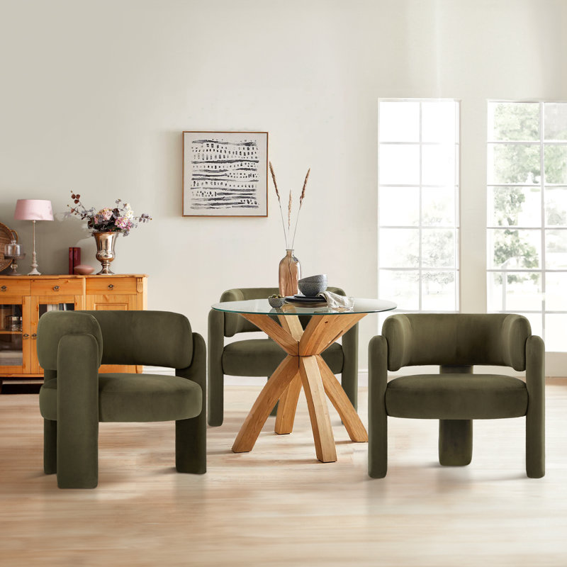 Modern Upholstered Barrel Armchair, Green