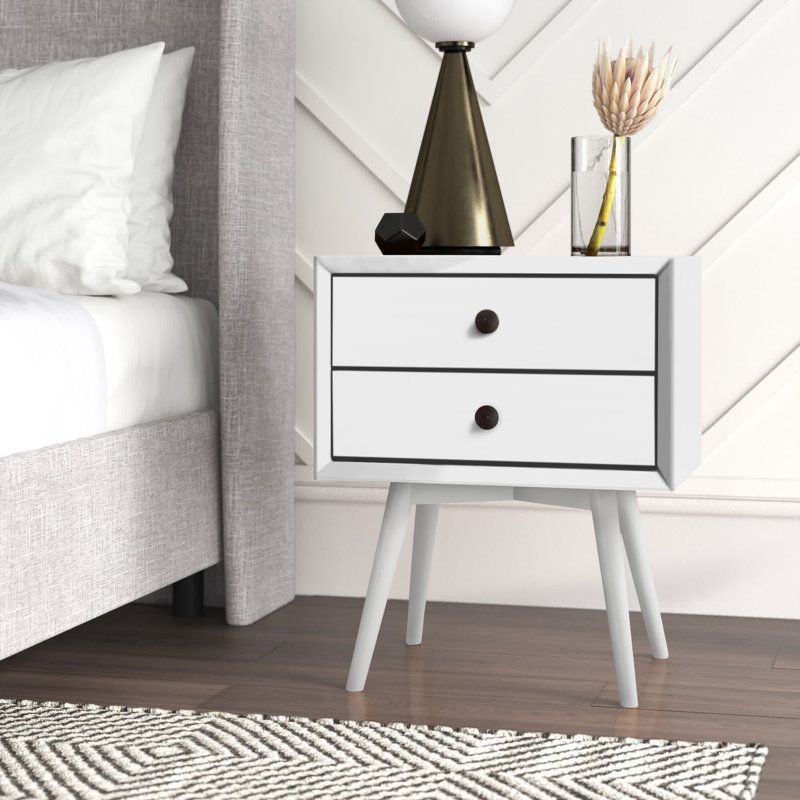 Solid Wood Bedside Table, White