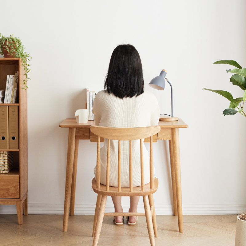Solid Wood Office Desk - Oak Natural For Efficient Workplace Workstation With Layout