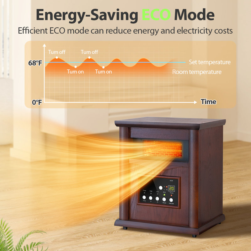LifePlus Electric Infrared Space Heaters for Indoor Room Use, 1500W Box Space Heater with Wood Frame, Remote Control and Timer