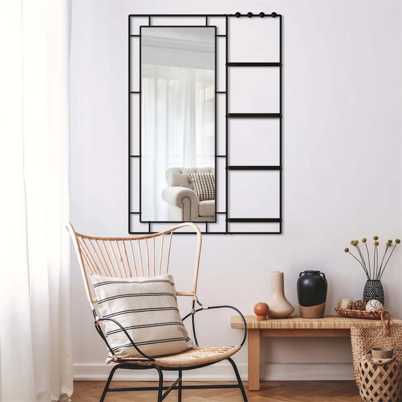 Miroir de meuble-lavabo moderne 30 po x 44 po avec tablette multifonctionnelle, grand miroir décoratif de salle de bain et de salon, cadre noir