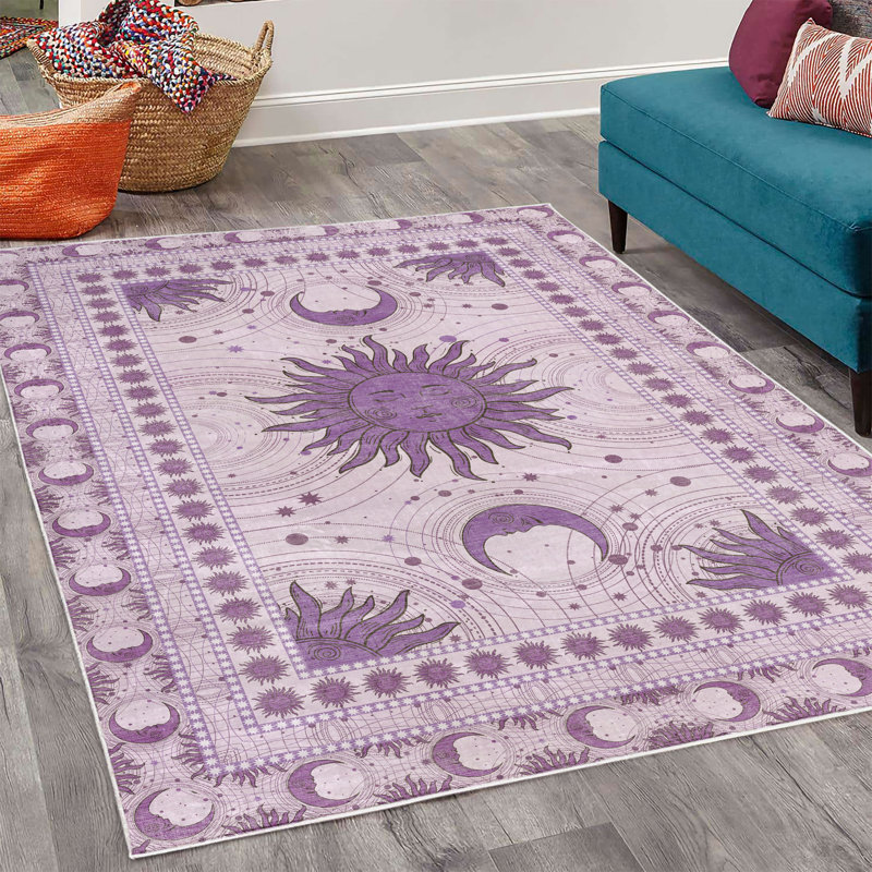 Sun and Moon High Density Long Fiber Poly Threads Decorative Area Rug Carpet, Rectangle 4' x 5'7"
