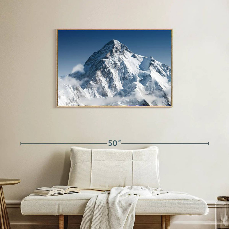 La montagne K2 au Pakistan, Cadre flottant en bois naturel, 37 po x 25 po