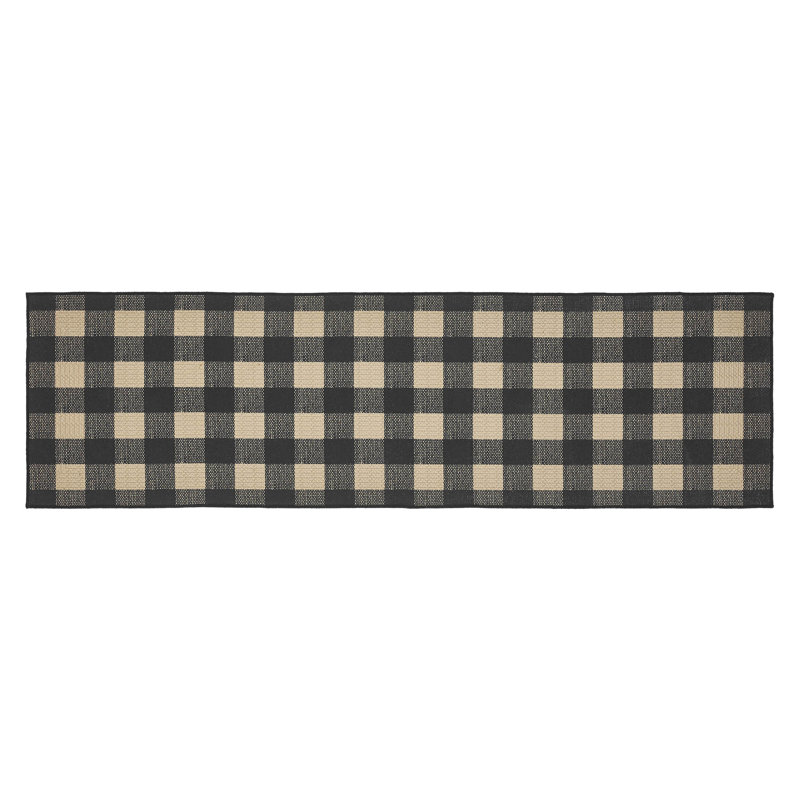 Beppo Flatweave Washable Gingham Indoor / Outdoor Rug, Runner 1'10" x 6'6"