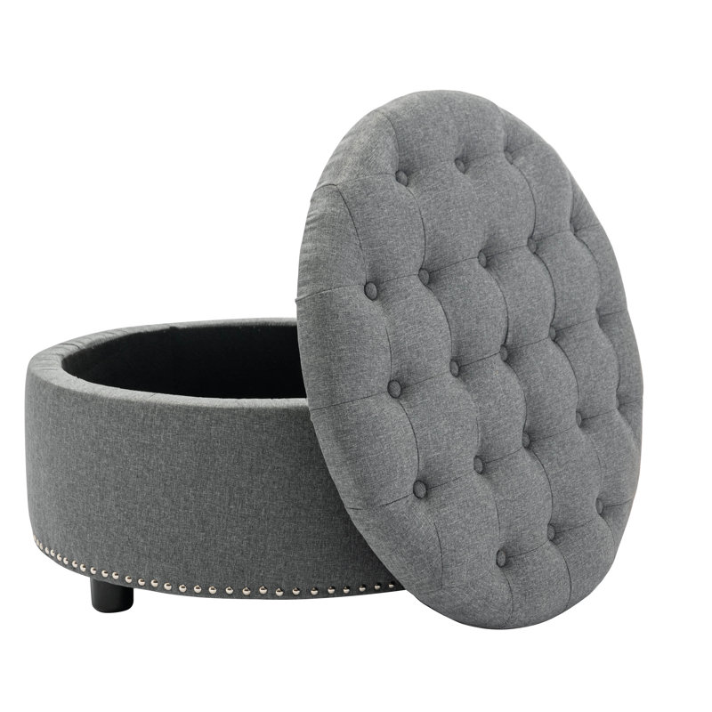 Repose-pieds capitonné de 29,9 po de largeur avec rangement, Polyester gris foncé