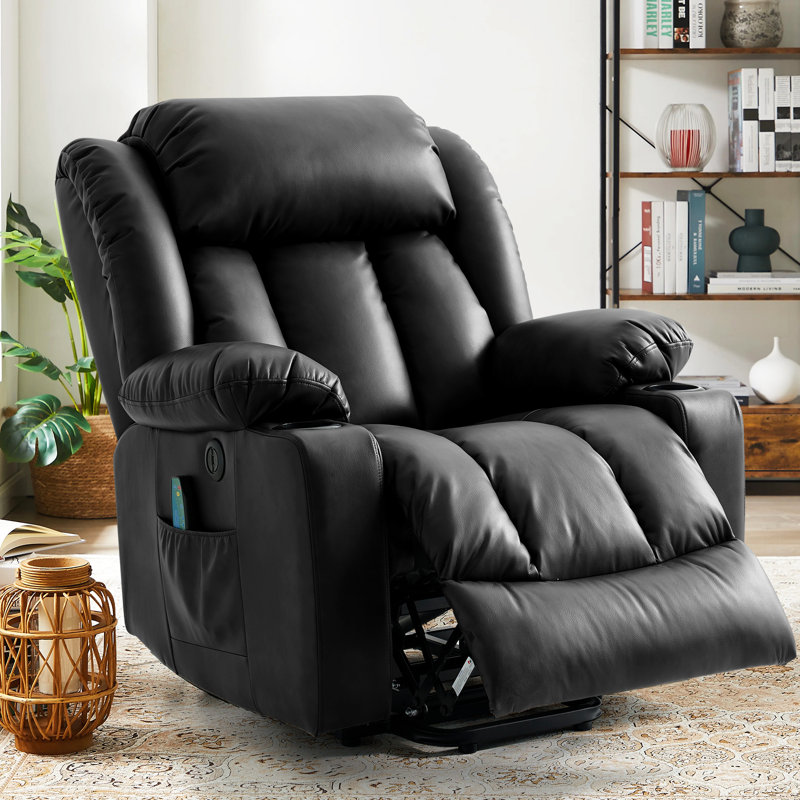Power Lift Recliner with Cup holder, Heat & Massage, USB Charge for Adult & Elderly, Black
