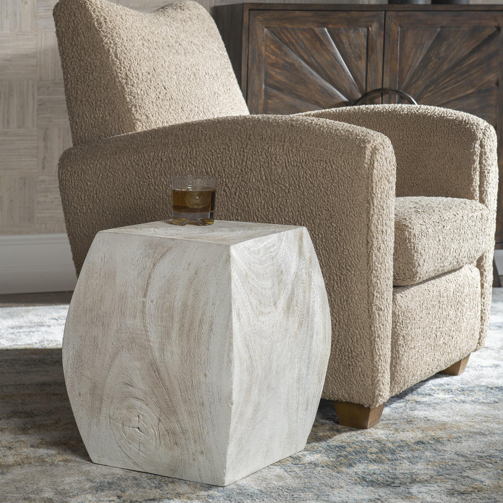 Coriander Solid Wood Accent Stool, White