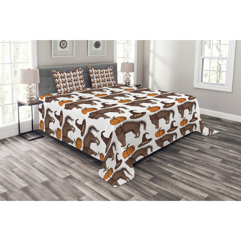 Adelai Brown/Orange Microfibre Bedspread Set, 220 x 264 cm