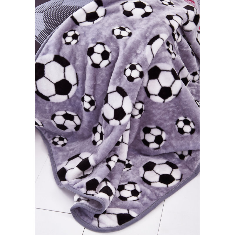 Cosy Kids Football Fleece 120x150cm Blanket Throw Grey