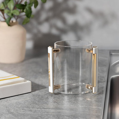 Acrylic Judaica Washing Cup White Gold Handles