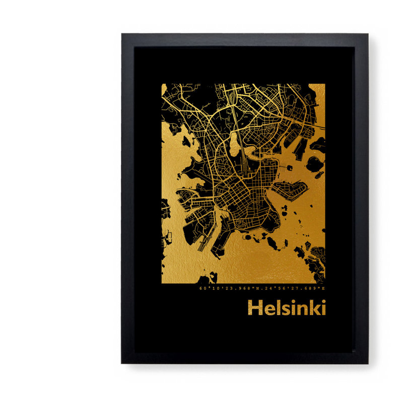 Helsinki Map - Single Picture Frame Print, 42.5cm H x 32.5cm W x 3.5cm D