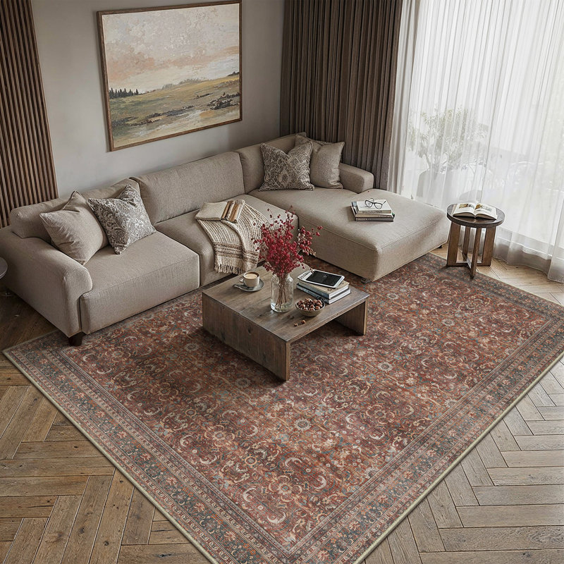 Tapis traditionnel délavé Briar, Rouge, Rectangle 8'6" x 11'6"