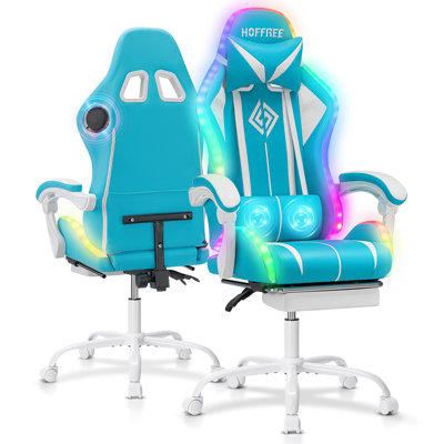 Hoffree LED Ergonomic Gaming Chair with Bluetooth Speakers and Vibration Lumbar Pillow