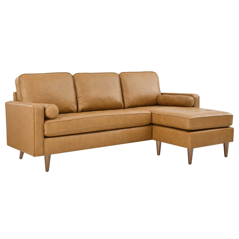 Valour 78" Leather Apartment Sectional Sofa by Modway, Tan Genuine Leather