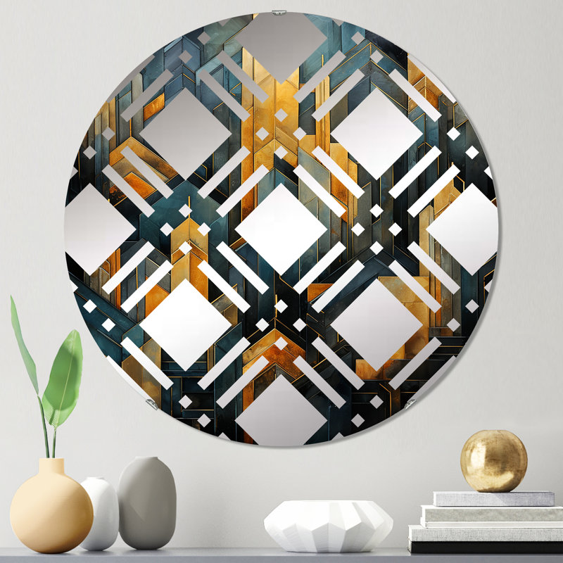 Arches géométriques noires et dorées - Miroir décoratif à carreaux MIR105914 C, 23,6 po x 23,6 po