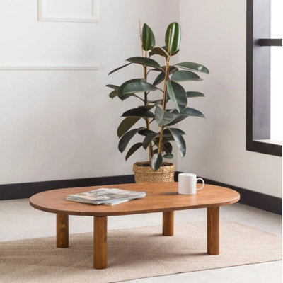 Table basse ovale en pin massif 100 x 60 cm - Noyer