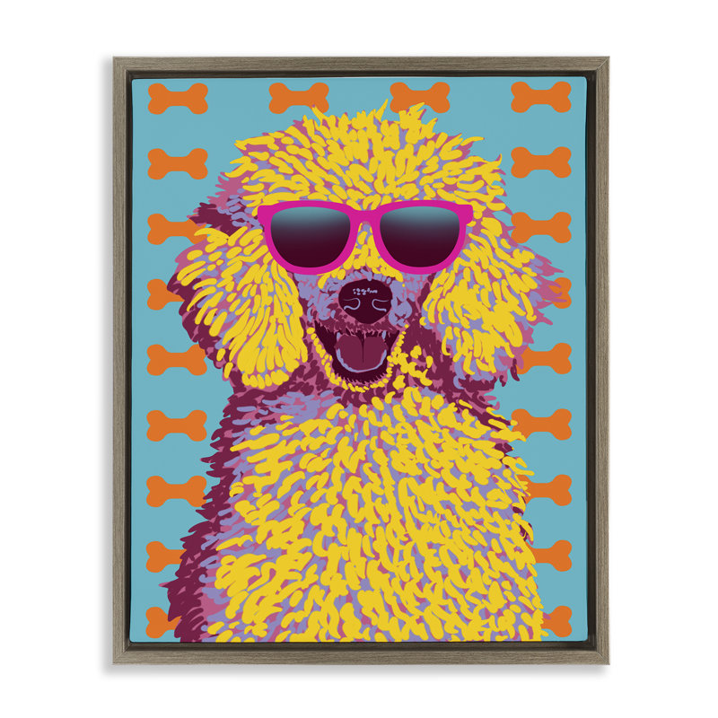 Cadre flottant rétro caniche pop, design par Marcus Prime, H 21 po x l 17 po, Cadre flottant orme Montalcino