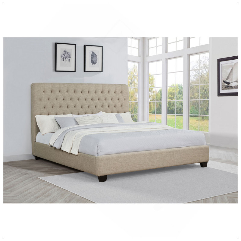 Copper Oatmeal Upholstered Eastern King Panel Bed