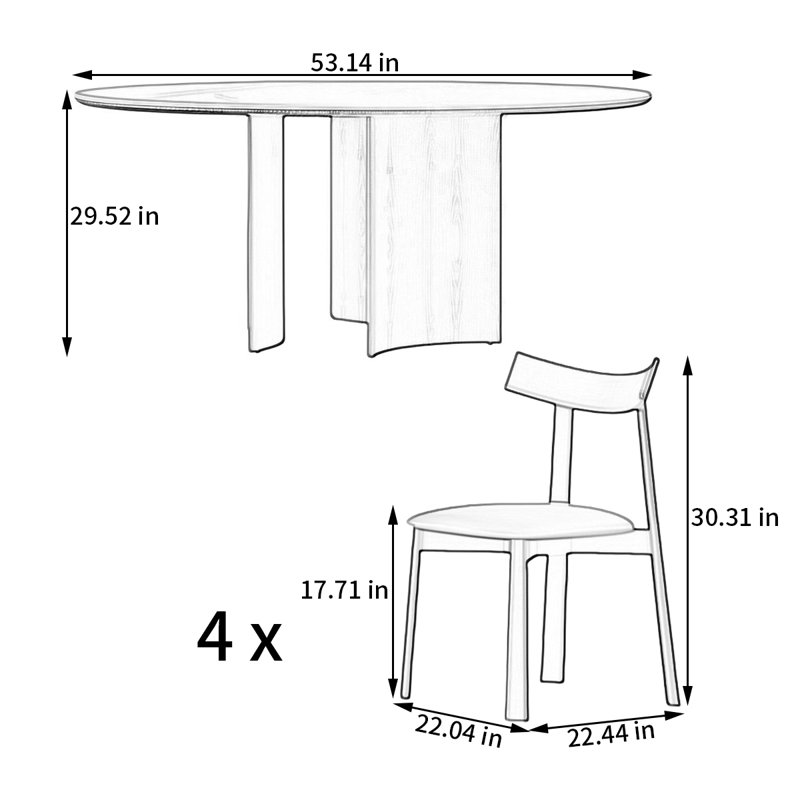 Ensemble simple de table de salle à manger et de chaises, H 29,52 po x L 53,14 po x l 53,14 po