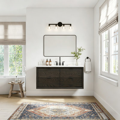 Meuble-lavabo flottant moyen en bois 48 po avec plateau en marbre d'ingénierie de 48 po