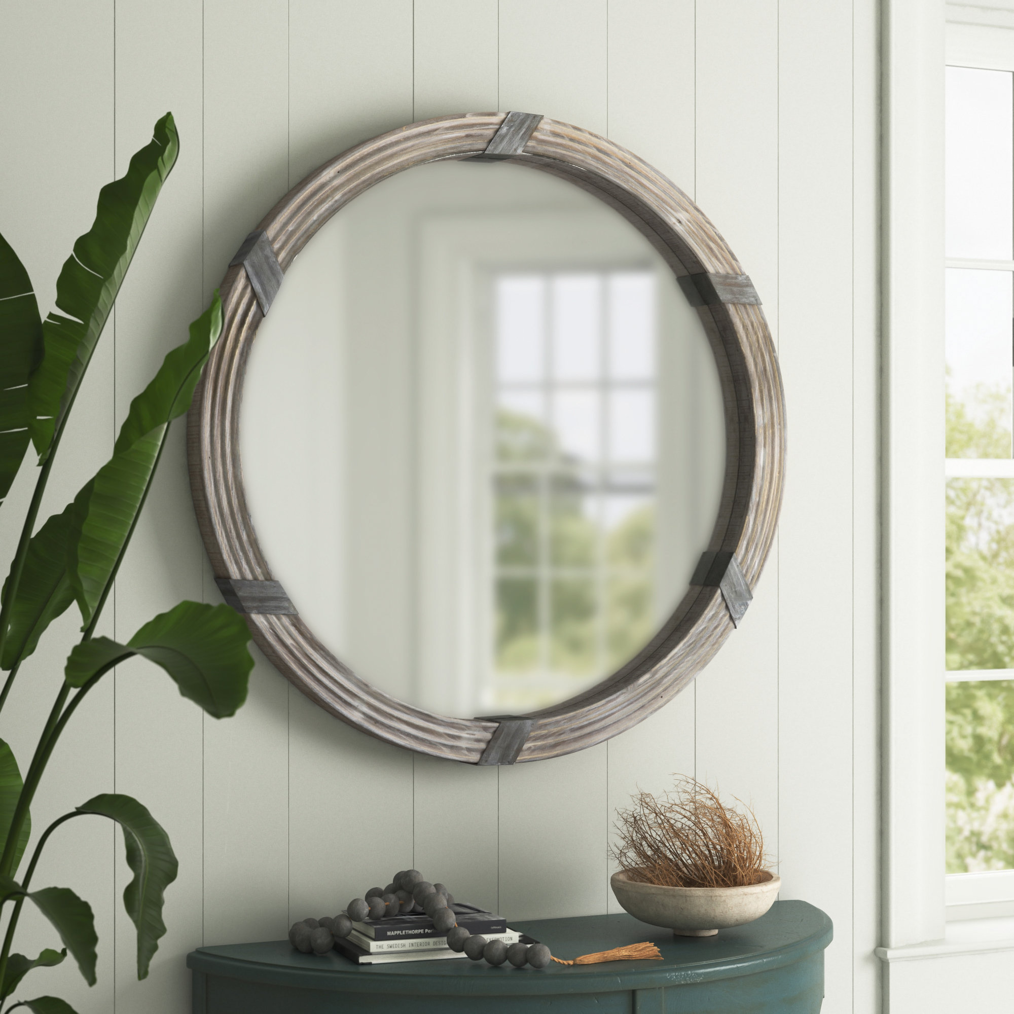 Beachcrest Home™ Kyng 31" Wood Wall Mirror, Round Mirror For Wall In