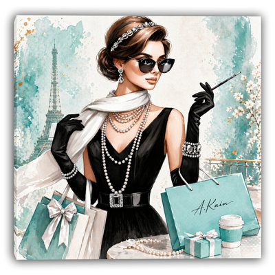 «Chic Fashion Woman», art mural sur toile, Portrait glamour bleu sarcelle, décoration sur toile tendue moderne GT15406