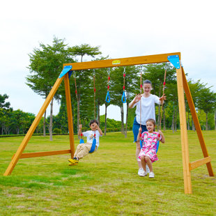 SuniBoxi Kids Swing Sets: Wooden Playground, 2 Swings, Trapeze, DIY Kit. Outdoor Play, Ages 3-6