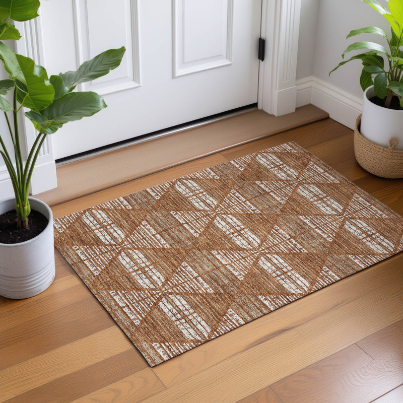 Machine Washable Indoor/Outdoor Chantille ACN2672 Geometric Rug, 1'8" x 2'6", Paprika