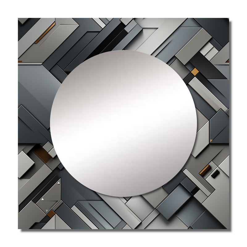 Gris béton symétrique I géométrique - miroir carré moderne pour décoration murale, 36 po x 36 po