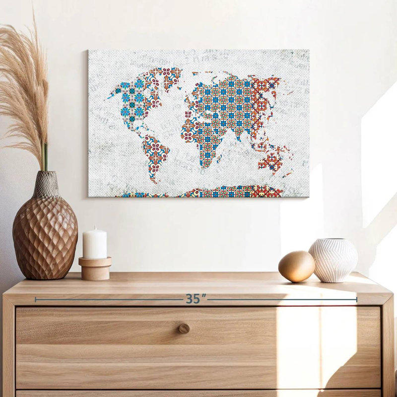 Aliaz Floral Tiles World Map, 16" H x 24" W