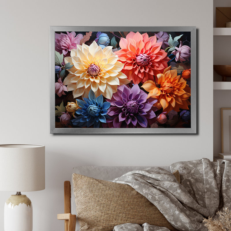 Dahlia Dreams II sur impression sur toile, Cadre simple argenté, H 16 po x l 32 po x P 1 po