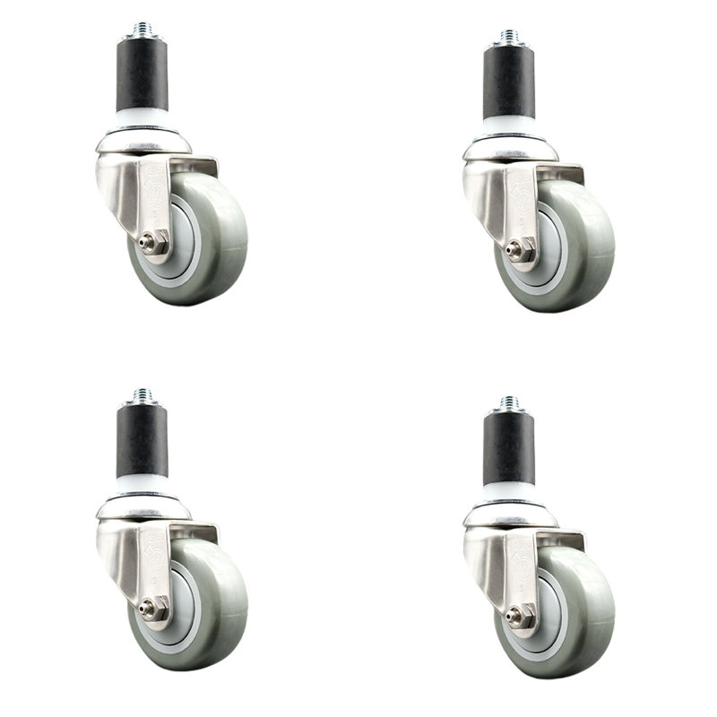 Roulettes pivotantes, H 3,5 po x l 3,5 po, gris