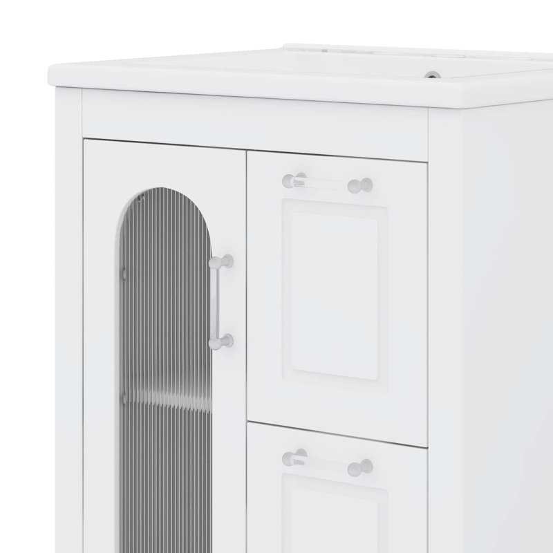Meuble-lavabo 24 po avec tablette intérieure réglable 2 tiroirs et une porte, Blanc