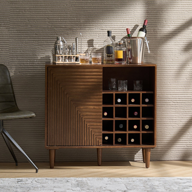 Moorton Mid-Century Modern Tall 2-Door Multifunction Accent Cabinet With Wine Rack, Walnut