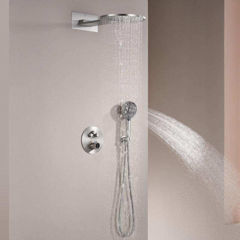 Rainier Thermostatic Rainfall Shower System with Rough in-Valve, Brushed Nickel