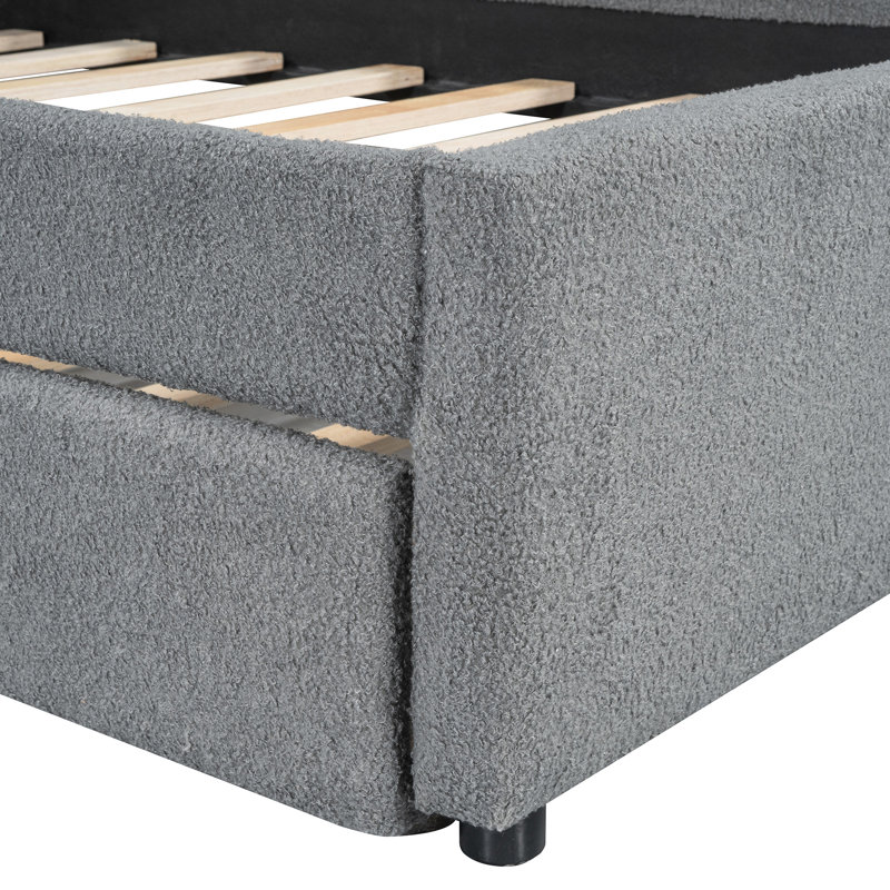 Lit plateforme simple tapissier avec lit gigogne gris - Créez un espace de chambre confortable pour un décor simple et attrayant
