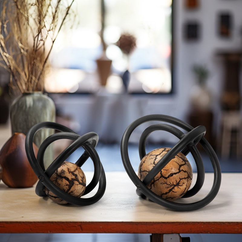 Orbes décoratifs en bois de manguier pour le salon - espace moderne pour le vestibule, la console ou la décoration intérieure