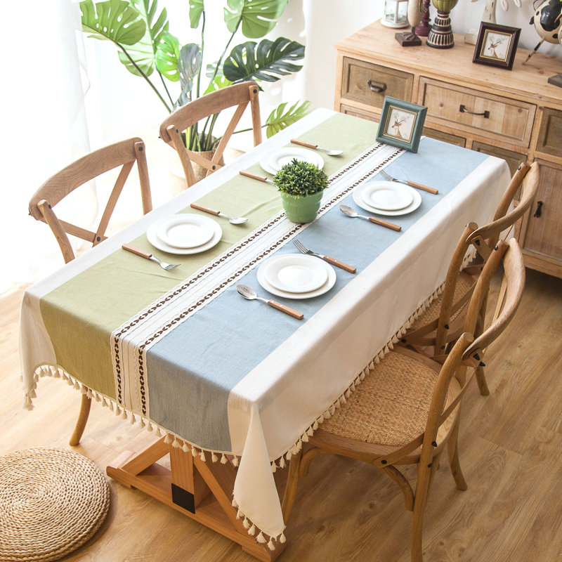 Dumas Cotton Blend Tablecloth, Turquoise/Light Blue