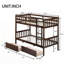 Lit superposé en bois d'hévéa avec 2 tiroirs, convertible en 2 lits simples, lit superposé simple avec échelle et garde-corps de sécurité