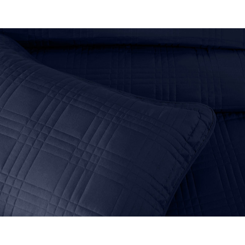 Lightweight Microfiber Reversible 3 Piece Coverlet / Bedspread Set, Queen Bedspread + 2 Standard Shams, Navy