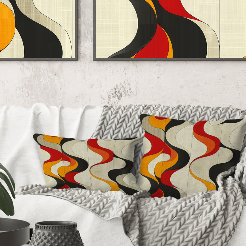 Coussin Beige rouge Midcentury Waves - Midcentury, H 18 po x l 18 po