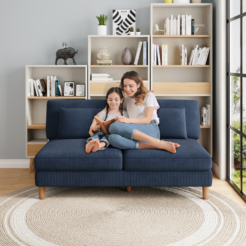 3 Seater Cotton Loveseat, 2-3 Seats-Blue